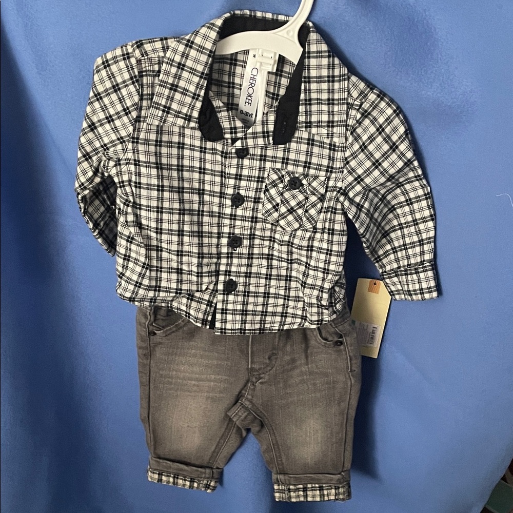 Cherokee Black and White Plaid Shirt